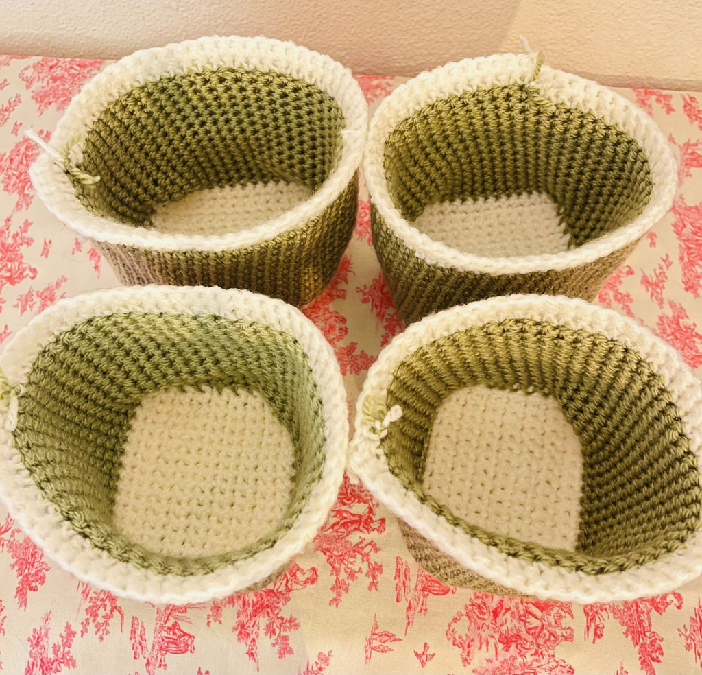 Cache-pots vert sauge et blanc