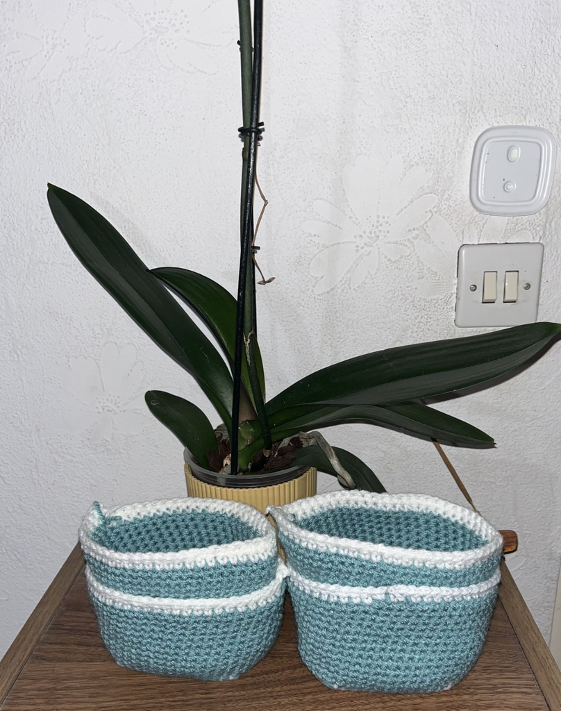 Lots de 4 petits paniers bleu clair et blanc